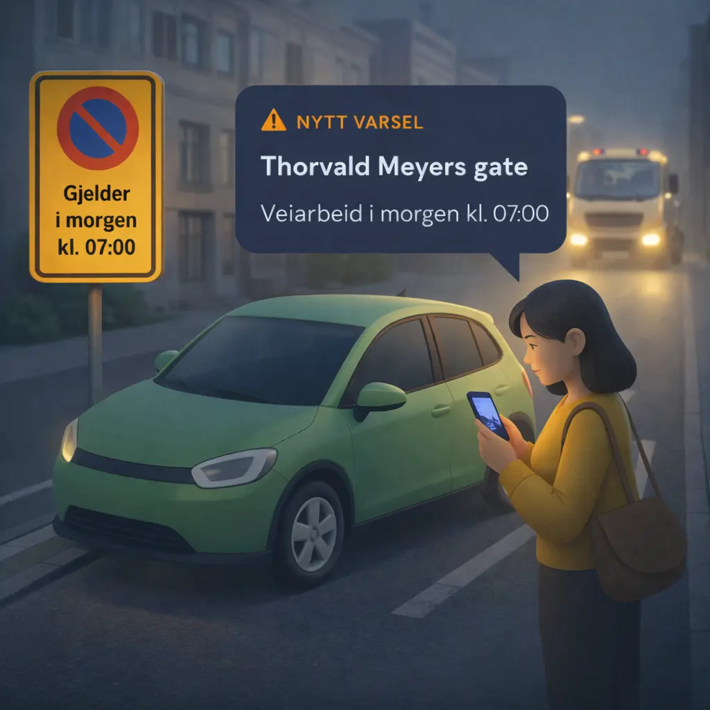 Dame som står ved siden av parkert bil.